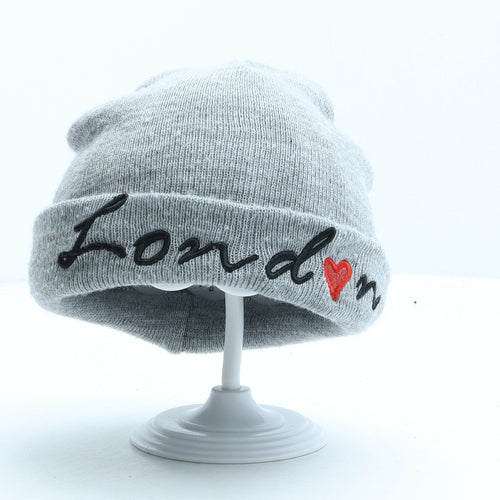 Primark Girls Grey Acrylic Beanie Size M - London