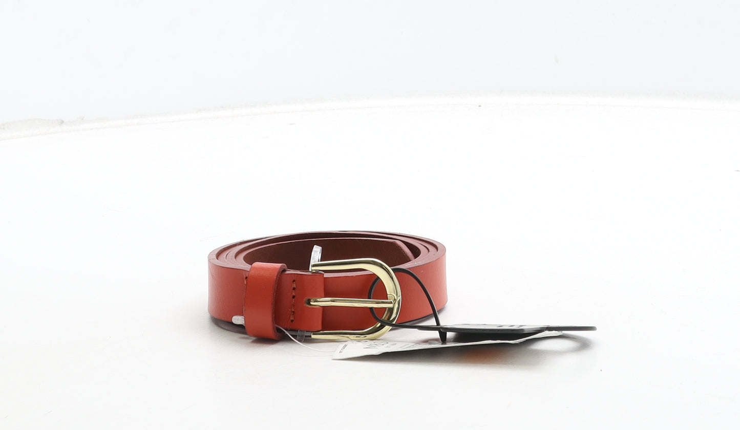 Marks and Spencer Womens Red Solid Leather Basic Belt Belt Size S