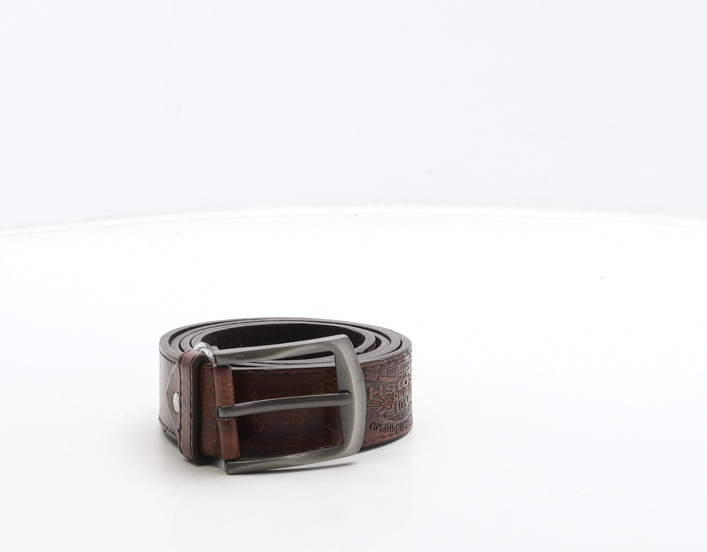 501 Gedishi Mens Brown Solid Leather Dress Belt Belt Size 130 - Logo On Belt