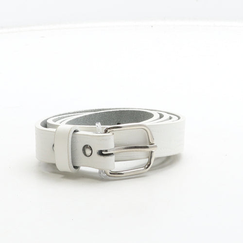 Preworn Womens White Geometric Leather Dress Belt Belt Size L