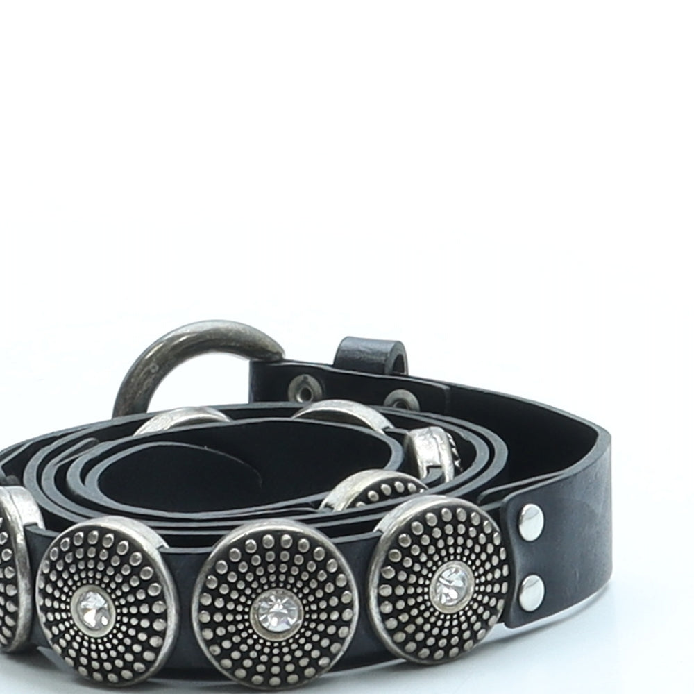 Per Una Womens Black Solid Leather Fashion Belt Belt Size S