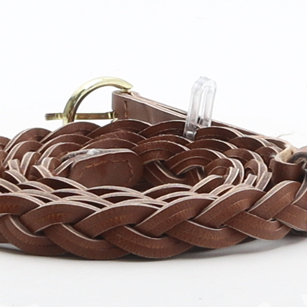 New Look Womens Brown Solid Polyurethane Braided Belt Belt Size S