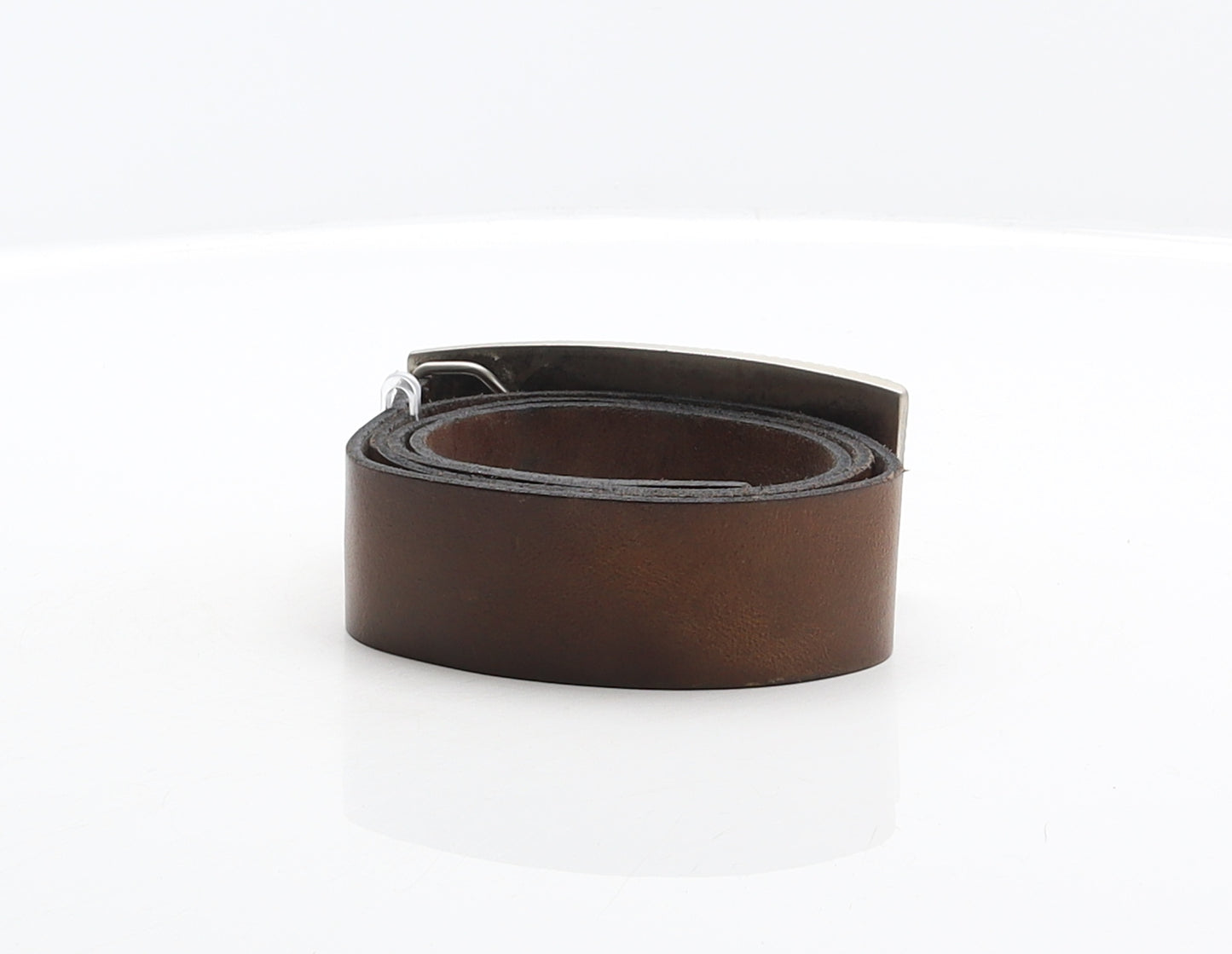 River Island Mens Brown Solid Leather Western Belt Belt One Size - Horse