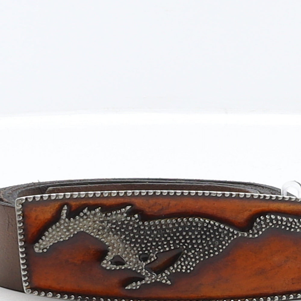River Island Mens Brown Solid Leather Western Belt Belt One Size - Horse