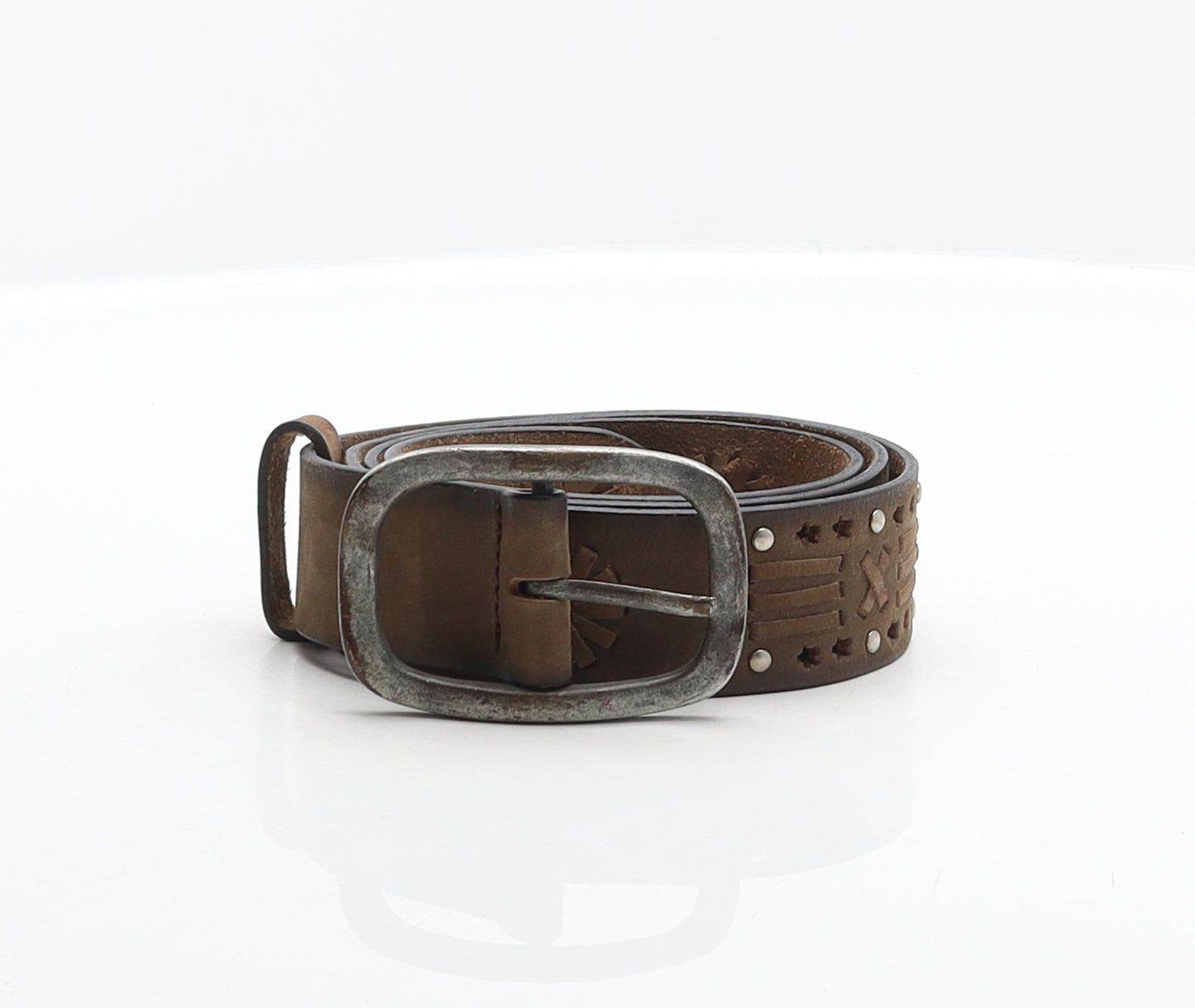 Preworn Womens Brown Solid Leather Western Belt Belt One Size - Cut out details