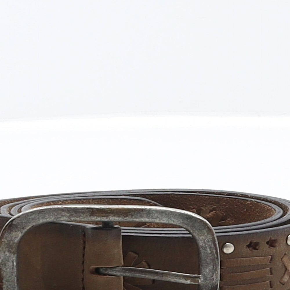 Preworn Womens Brown Solid Leather Western Belt Belt One Size - Cut out details