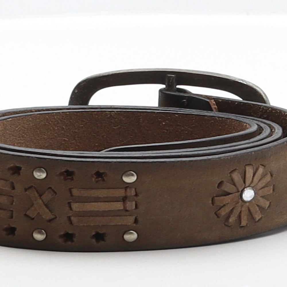 Preworn Womens Brown Solid Leather Western Belt Belt One Size - Cut out details