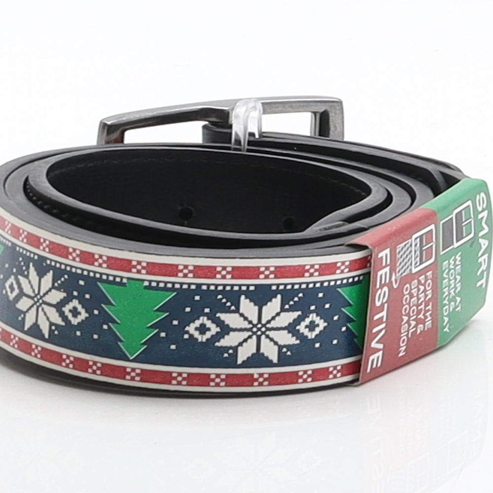 Preworn Mens Multicoloured Fair Isle Leather Dress Belt Belt One Size - Christmas, Reversible
