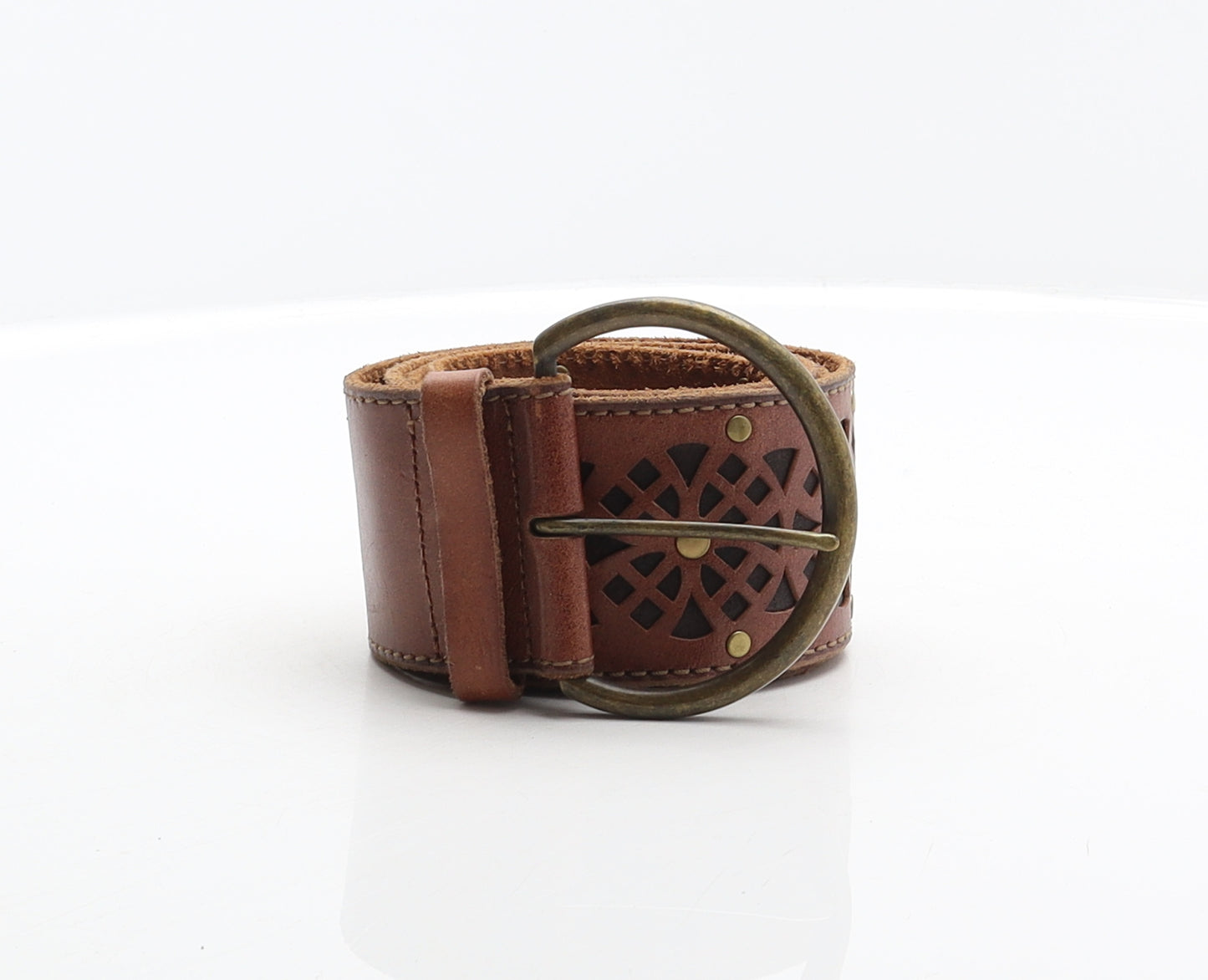 NEXT Womens Brown Solid 100% Genuine Leather Western Belt Belt Size L - Cut out details
