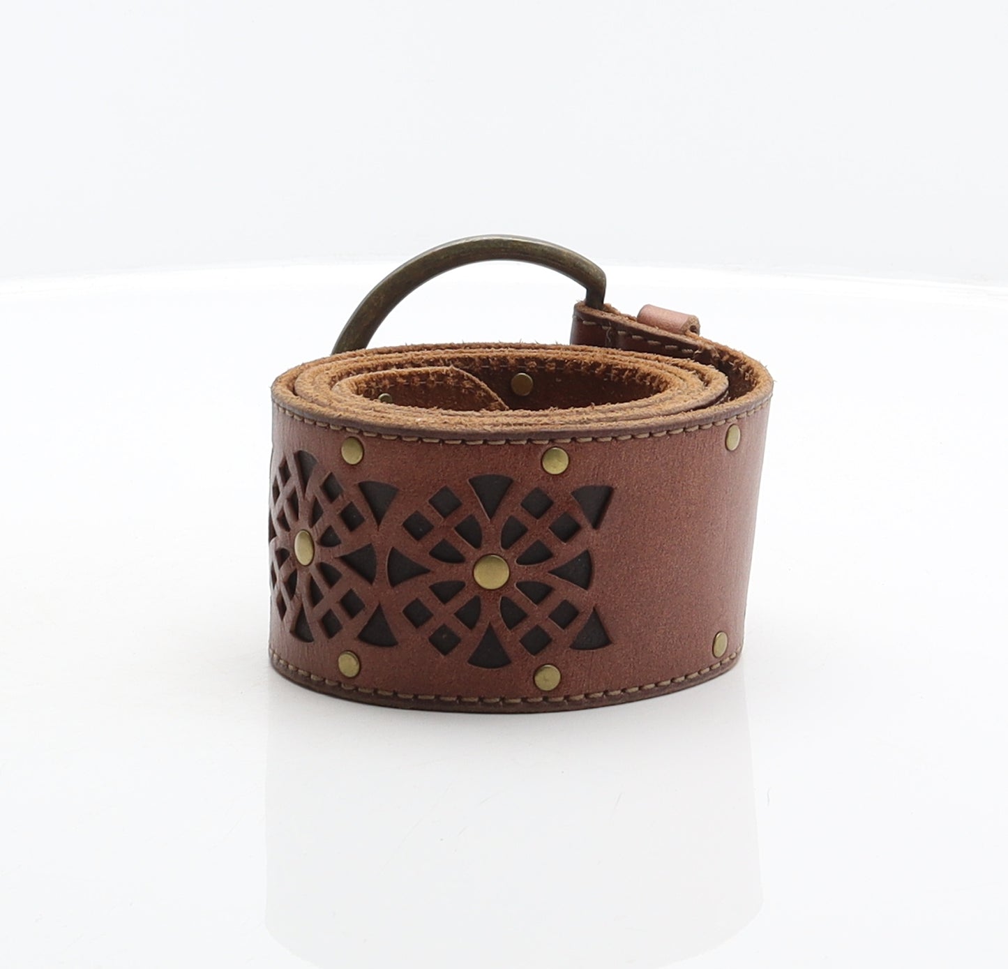 NEXT Womens Brown Solid 100% Genuine Leather Western Belt Belt Size L - Cut out details