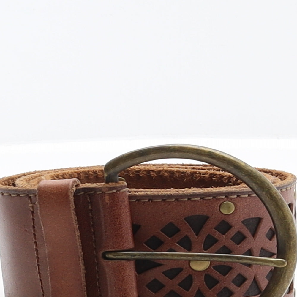 NEXT Womens Brown Solid 100% Genuine Leather Western Belt Belt Size L - Cut out details