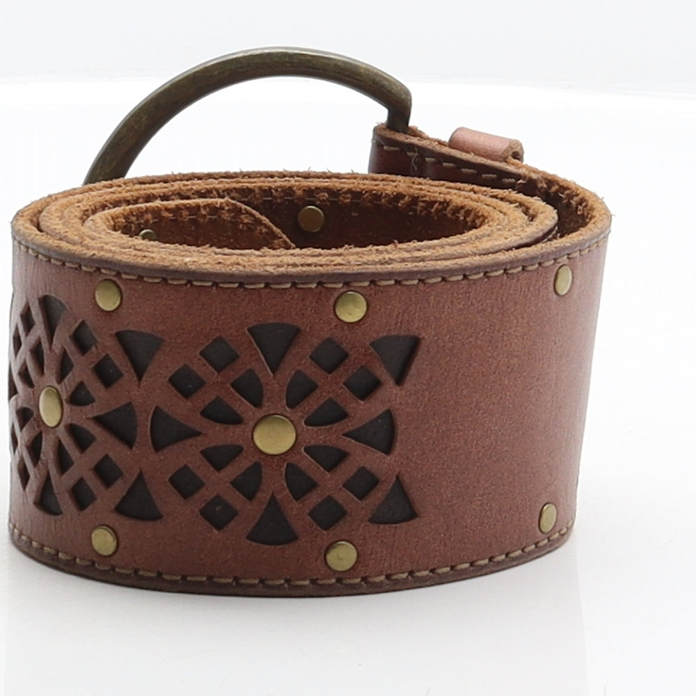 NEXT Womens Brown Solid 100% Genuine Leather Western Belt Belt Size L - Cut out details