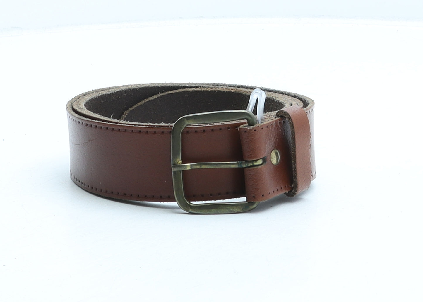 Preworn Mens Brown Solid Leather Dress Belt Belt Size 46