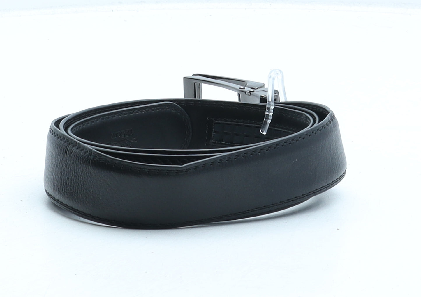 Preworn Mens Black Solid Leather Dress Belt Belt Size 120