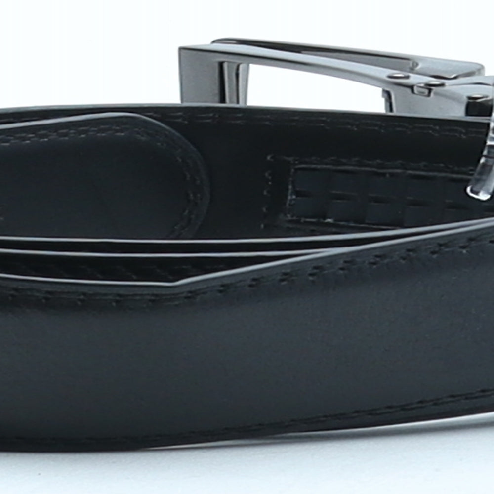 Preworn Mens Black Solid Leather Dress Belt Belt Size 120