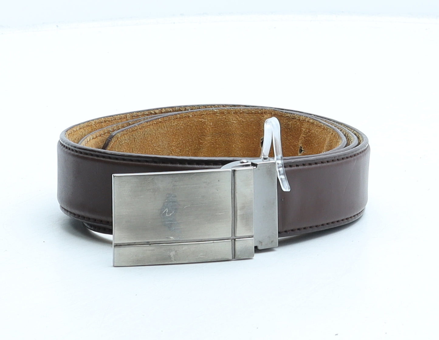 Preworn Mens Brown Solid Leather Dress Belt Belt Size 110