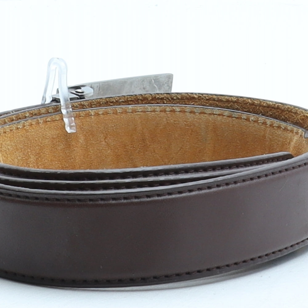 Preworn Mens Brown Solid Leather Dress Belt Belt Size 110