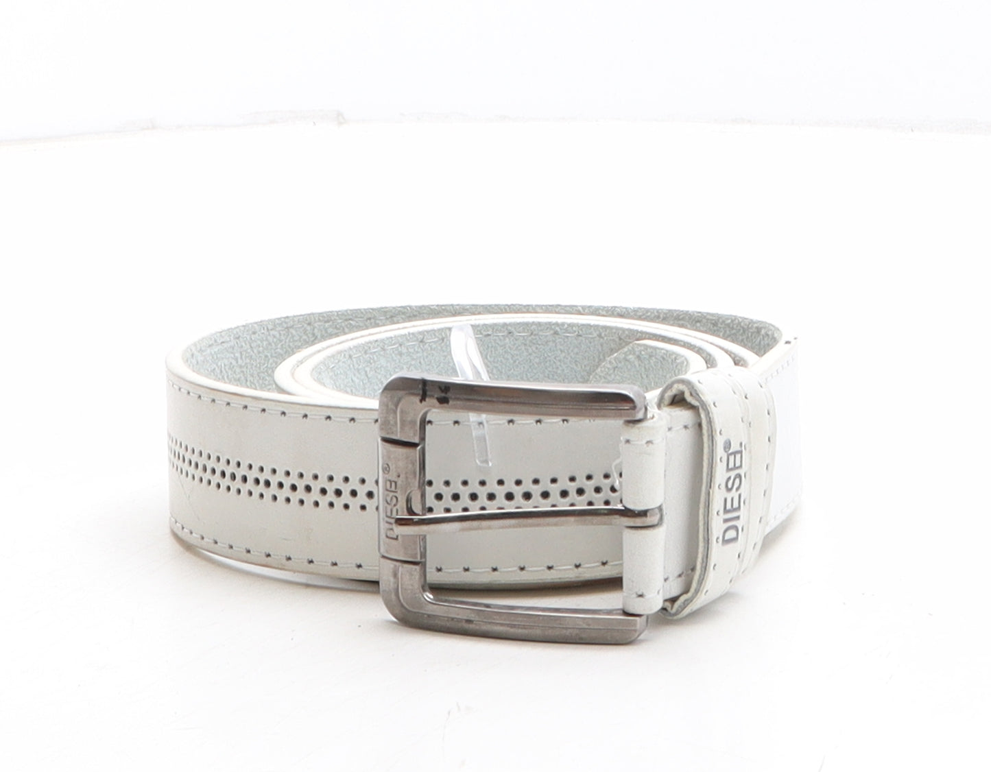 Diesel Womens Ivory Geometric Leather Basic Belt Belt One Size