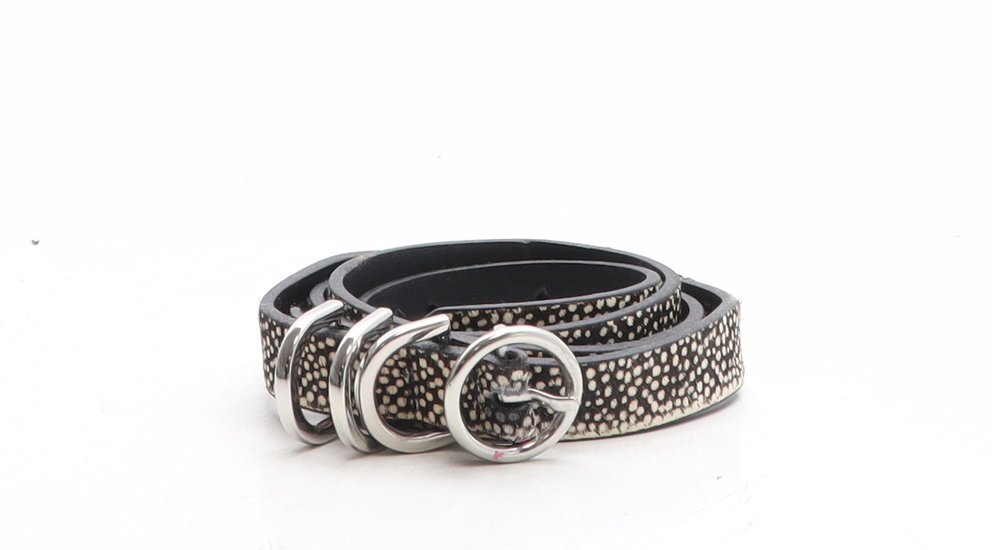 Topshop Womens Black Animal Print Leather Basic Belt Belt Size XS