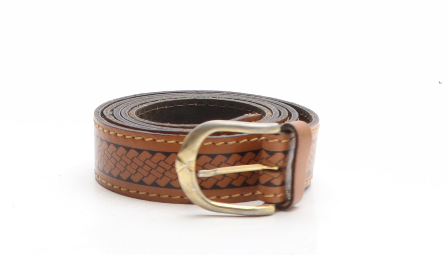 Preworn Womens Brown Geometric Leather Basic Belt Belt One Size