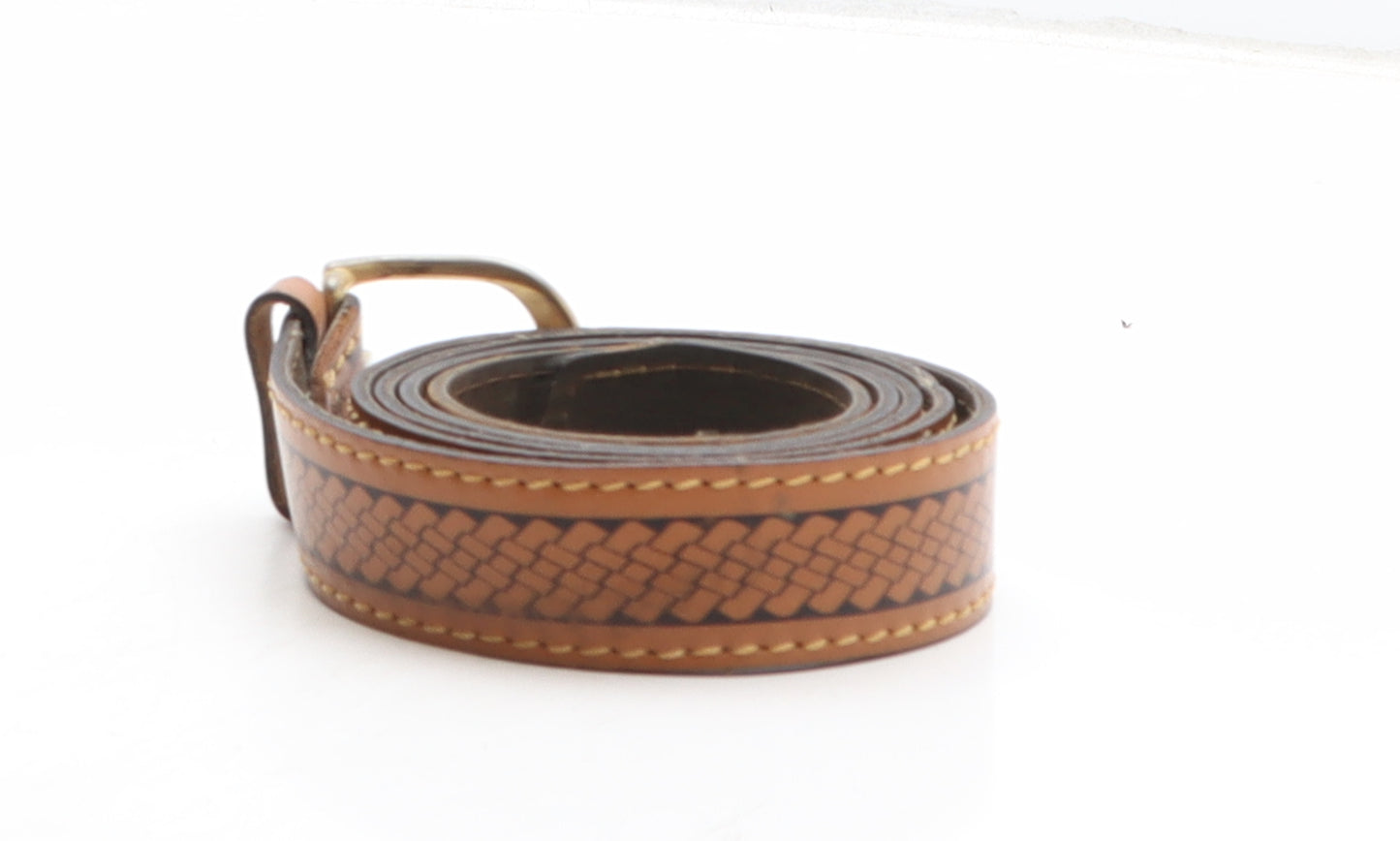 Preworn Womens Brown Geometric Leather Basic Belt Belt One Size