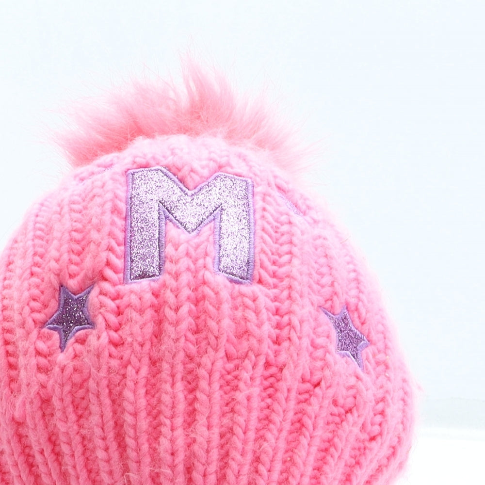 Pep&Co Girls Pink Acrylic Bobble Hat One Size - M initial