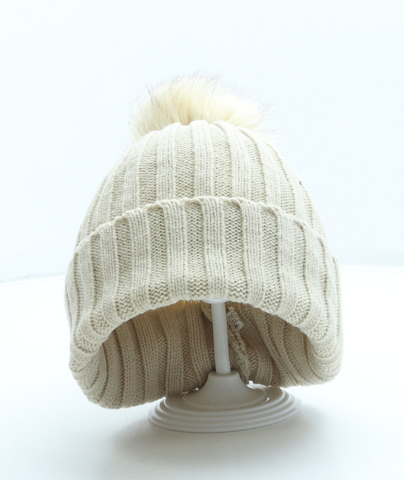 SheIn Womens Beige Acrylic Bobble Hat One Size - Pom Pom
