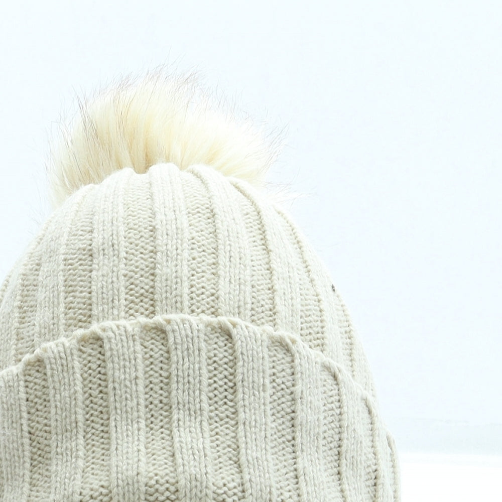 SheIn Womens Beige Acrylic Bobble Hat One Size - Pom Pom