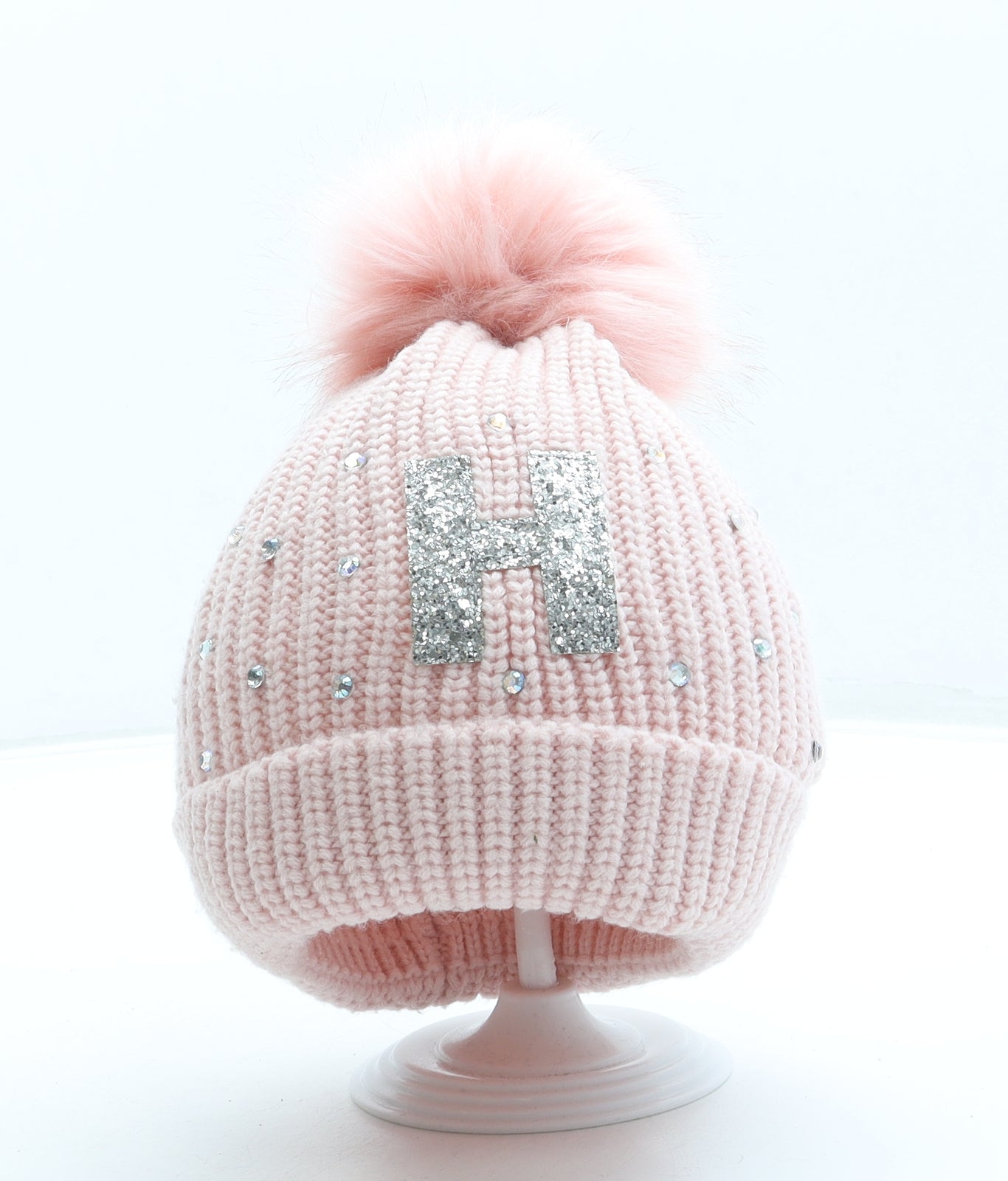 DREAMER Girls Pink Acrylic Bobble Hat One Size - H Initial