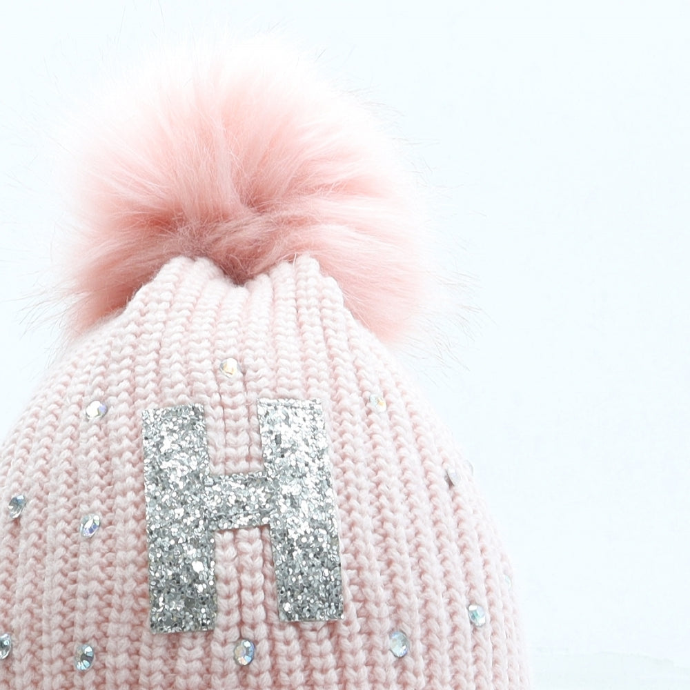 DREAMER Girls Pink Acrylic Bobble Hat One Size - H Initial