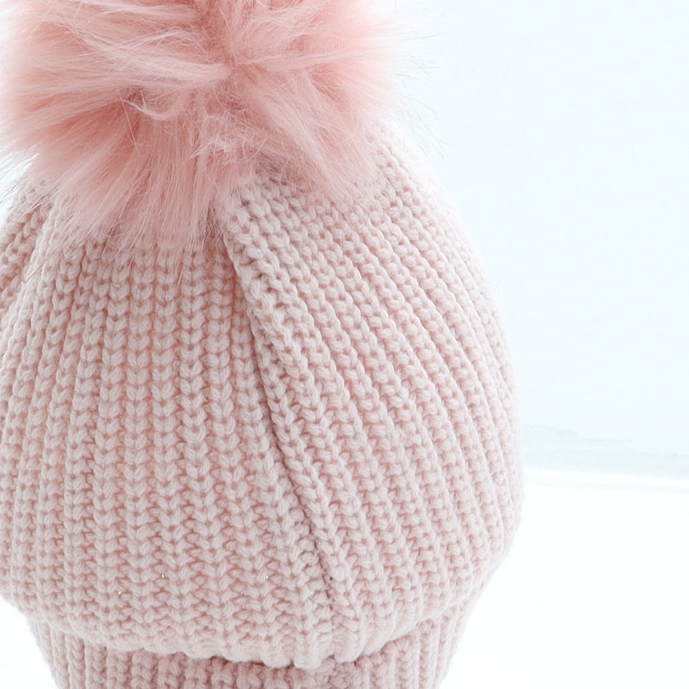 DREAMER Girls Pink Acrylic Bobble Hat One Size - H Initial