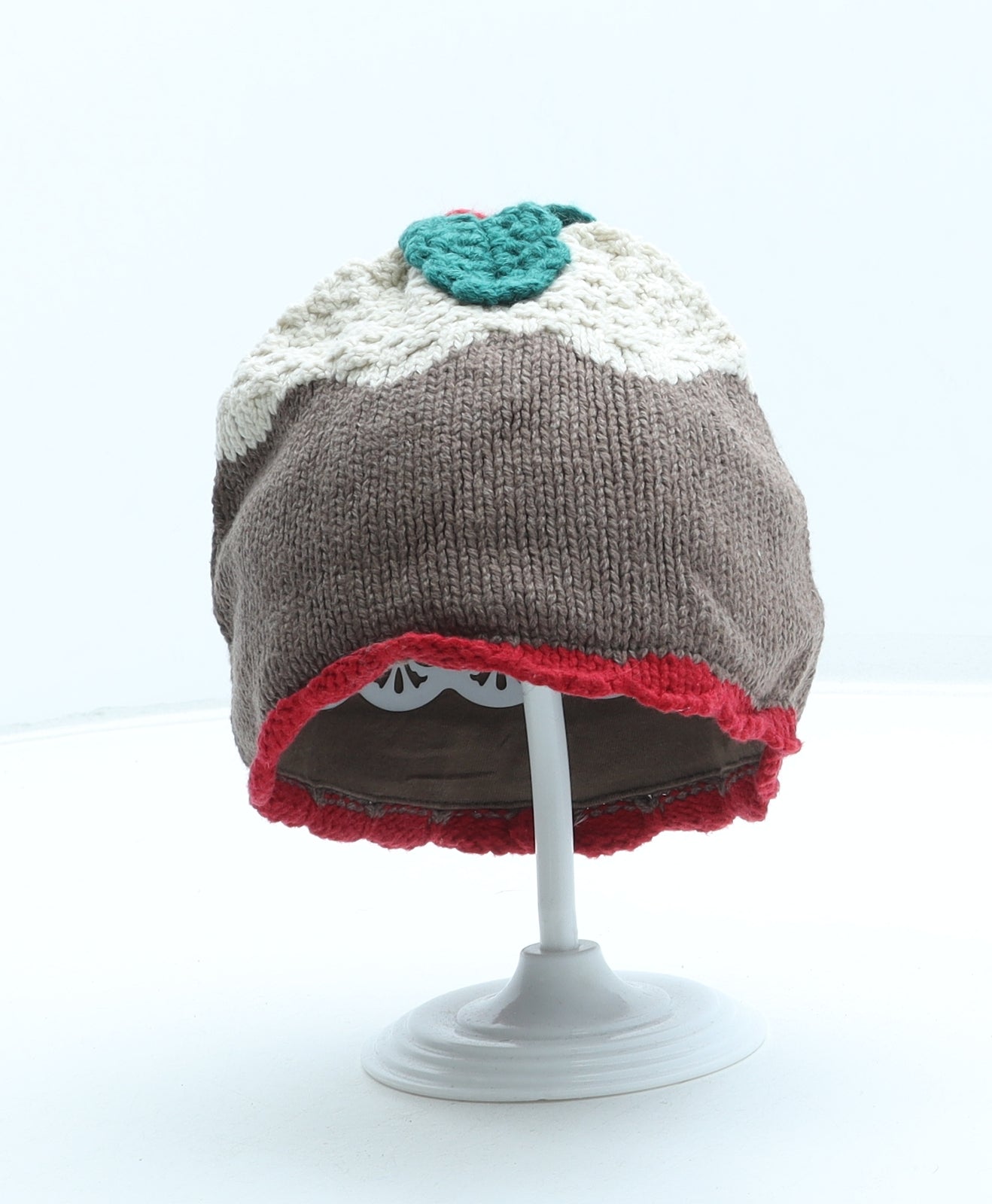 NEXT Girls Brown Cotton Beanie One Size - Christmas Pudding