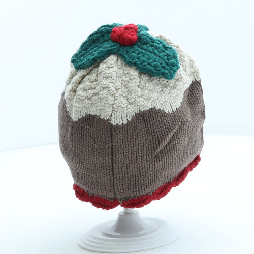 NEXT Girls Brown Cotton Beanie One Size - Christmas Pudding
