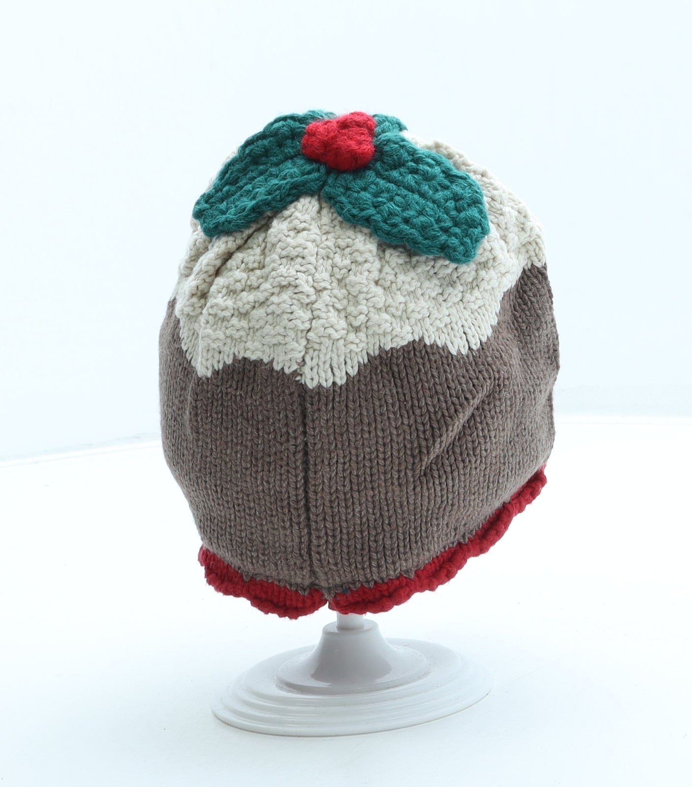 NEXT Girls Brown Cotton Beanie One Size - Christmas Pudding