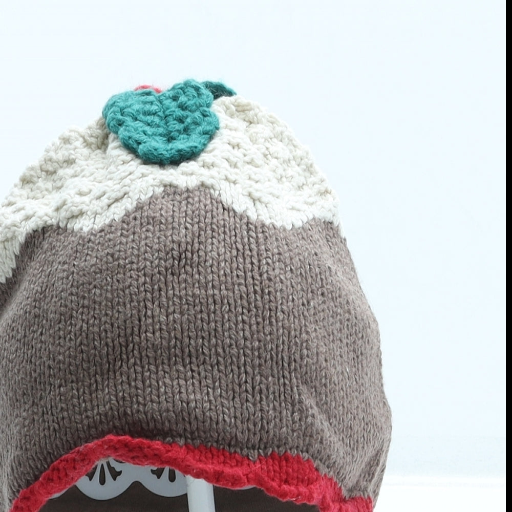 NEXT Girls Brown Cotton Beanie One Size - Christmas Pudding