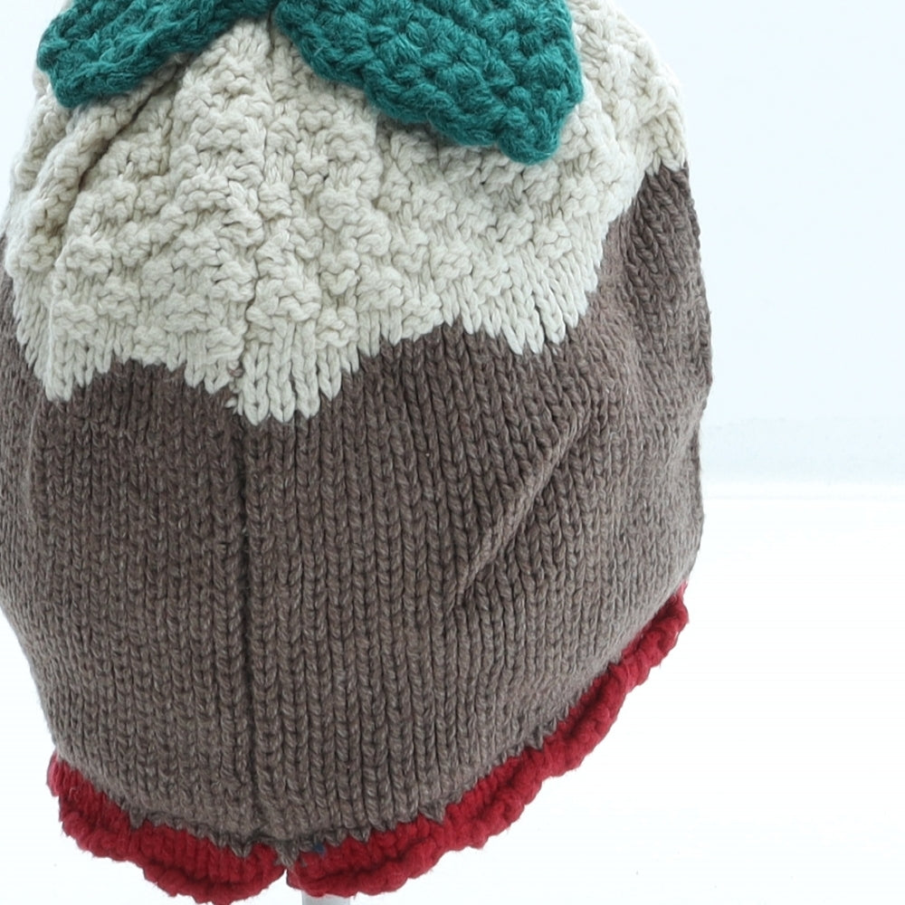 NEXT Girls Brown Cotton Beanie One Size - Christmas Pudding