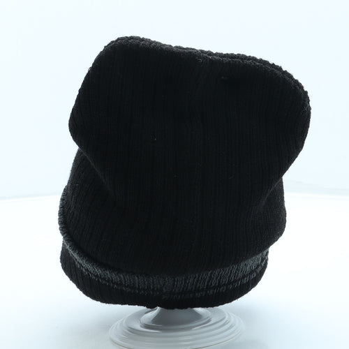 Ribbed Mens Black Polyester Beanie One Size