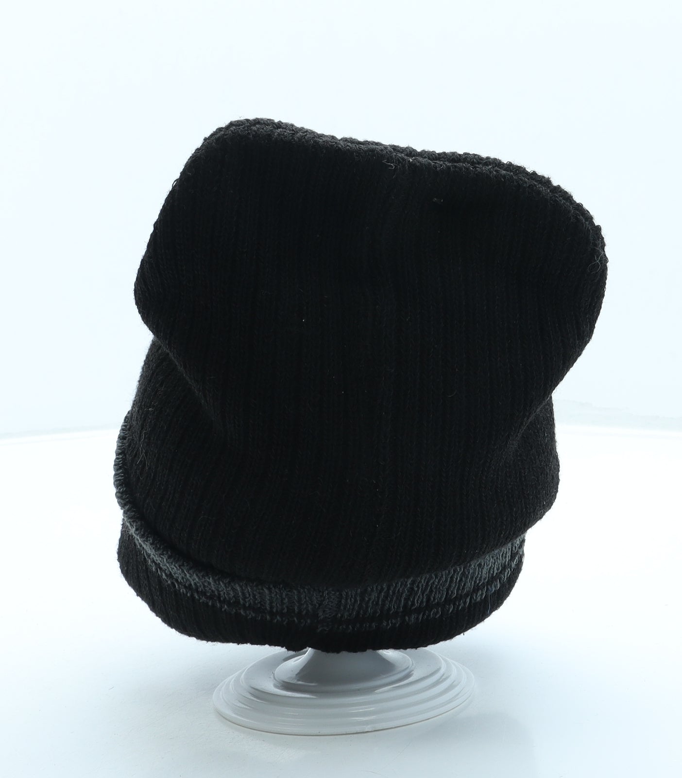 Ribbed Mens Black Polyester Beanie One Size