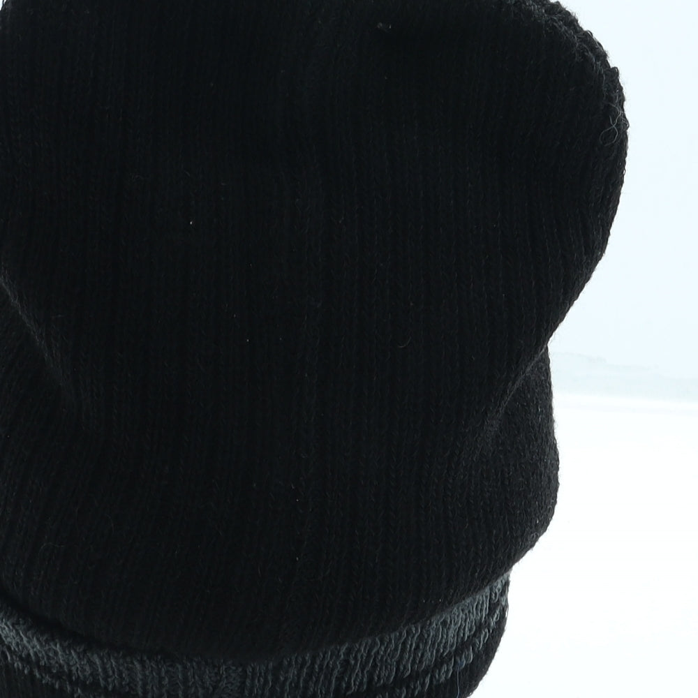 Ribbed Mens Black Polyester Beanie One Size