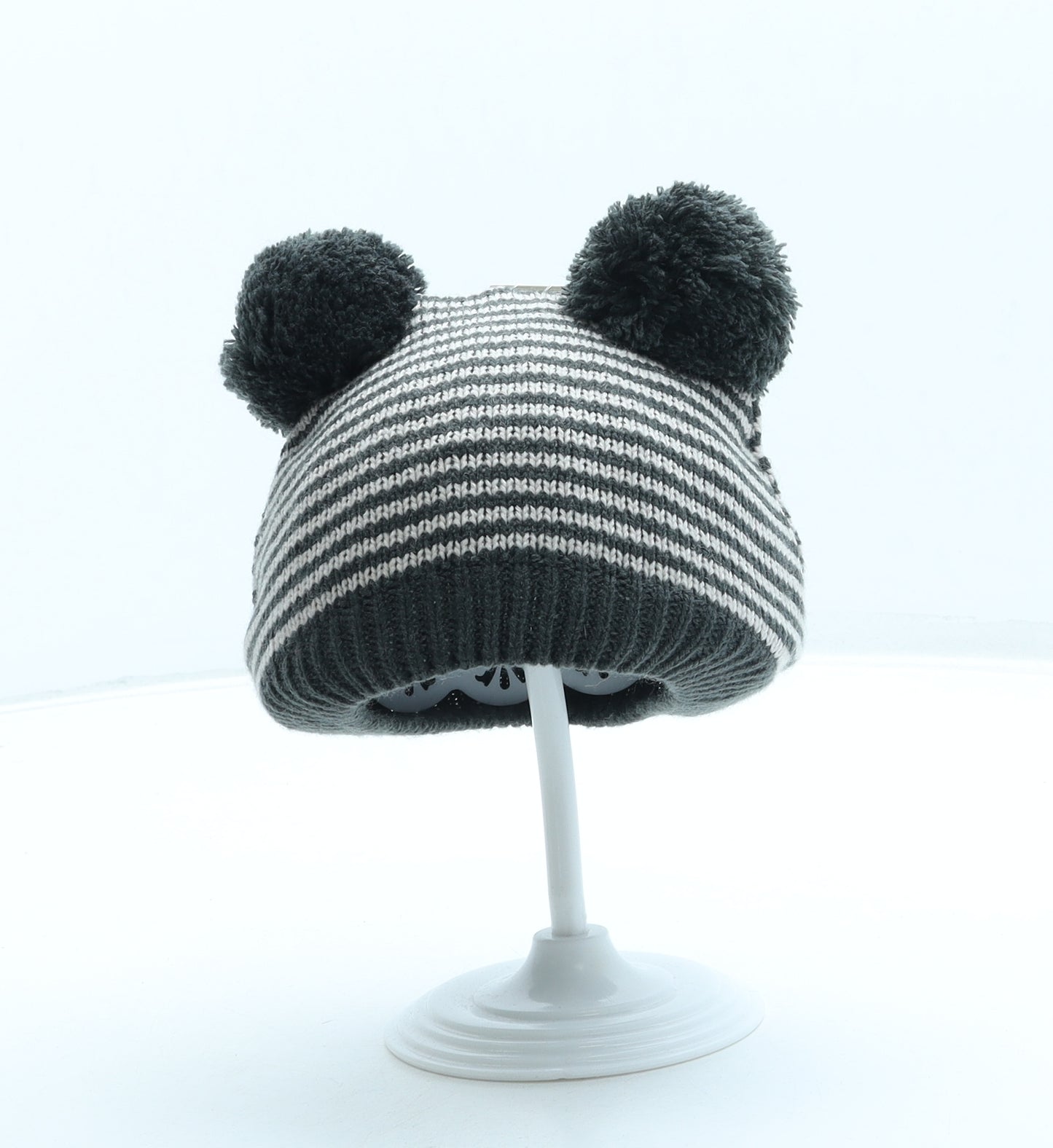 NEXT Boys Grey Striped Acrylic Bobble Hat One Size - Pom Pom