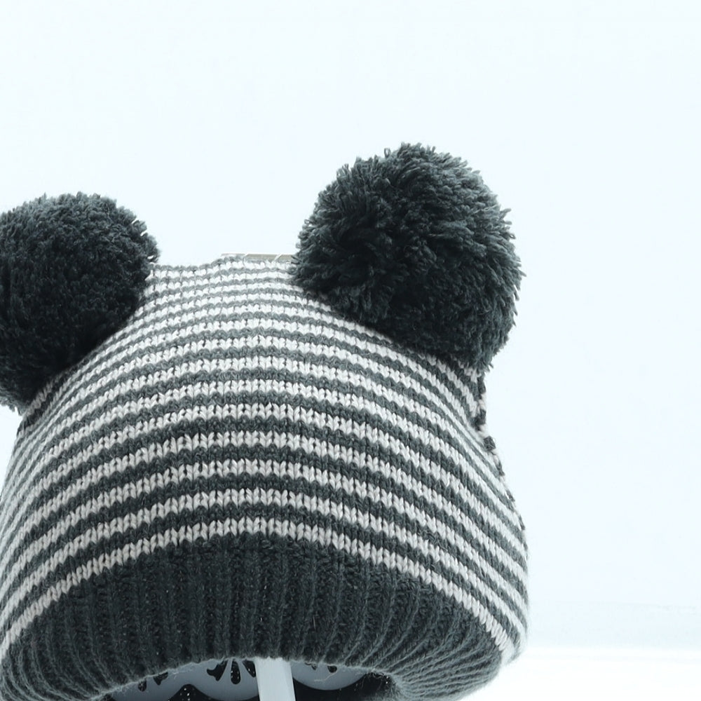 NEXT Boys Grey Striped Acrylic Bobble Hat One Size - Pom Pom