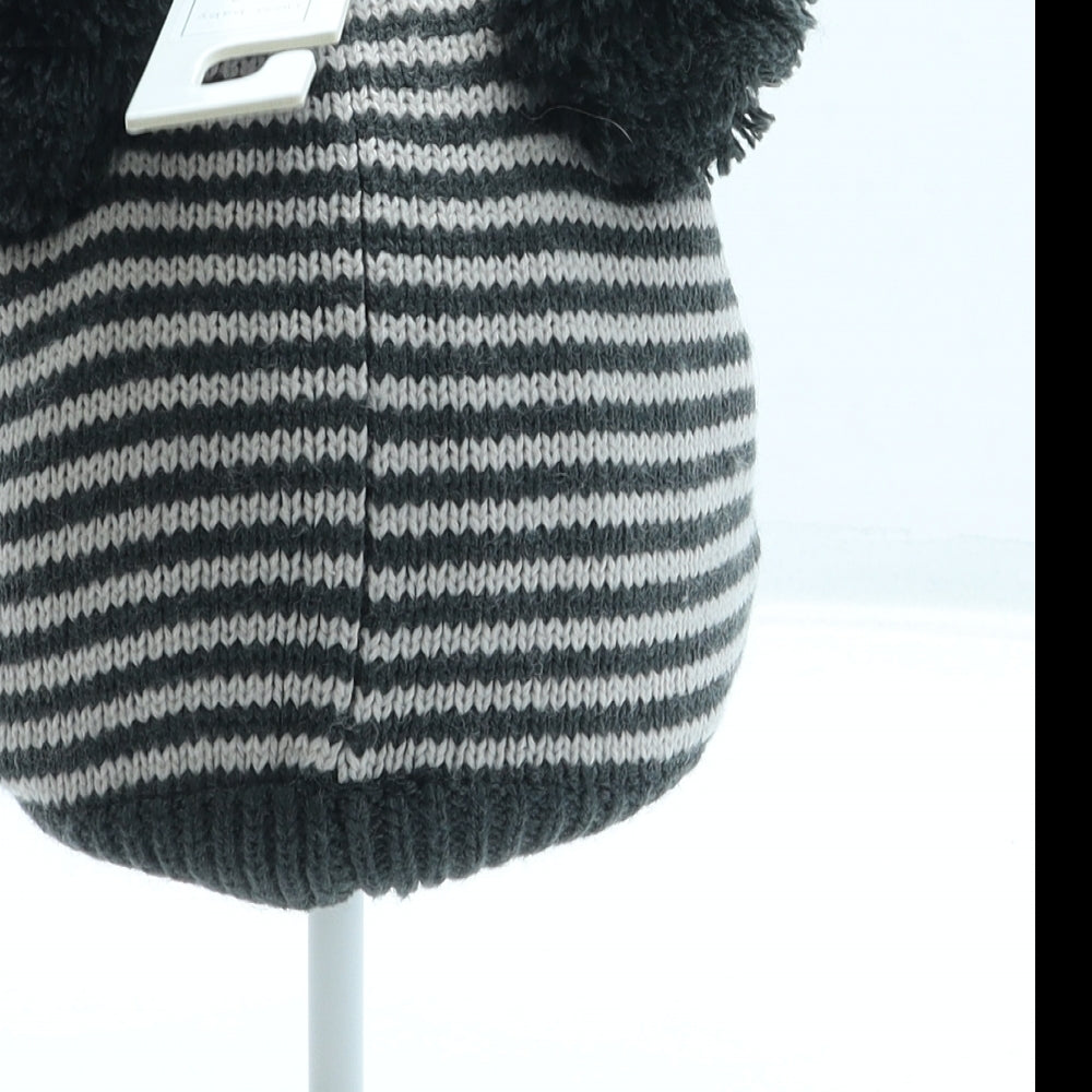 NEXT Boys Grey Striped Acrylic Bobble Hat One Size - Pom Pom
