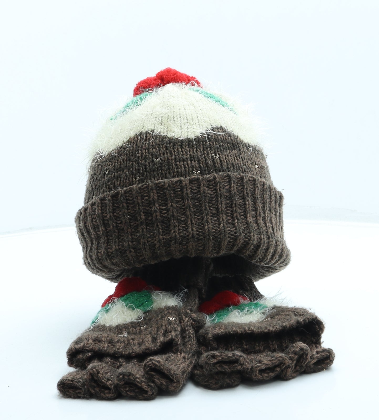 TU Womens Brown Acrylic Beanie One Size - Christmas Pudding