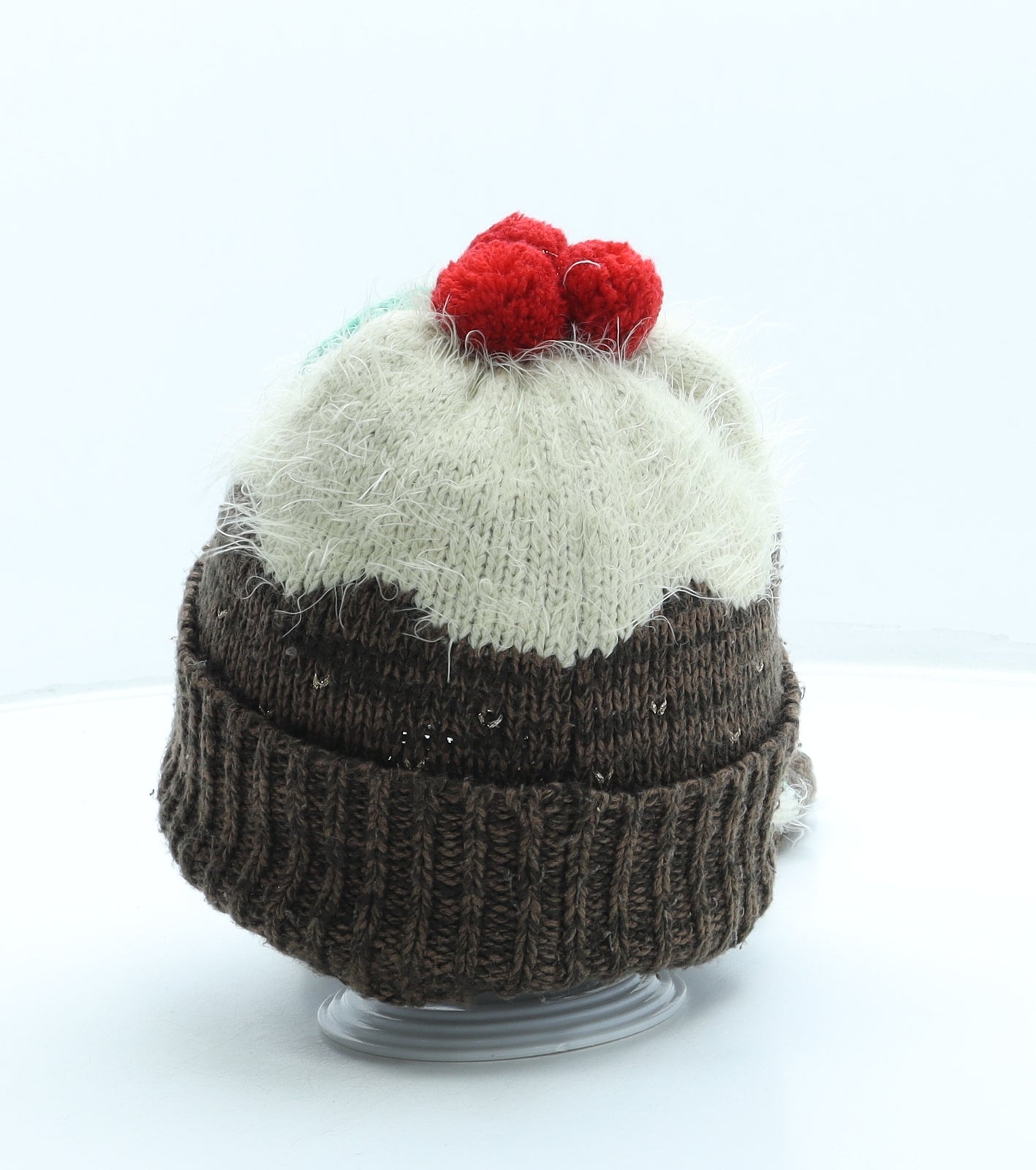 TU Womens Brown Acrylic Beanie One Size - Christmas Pudding