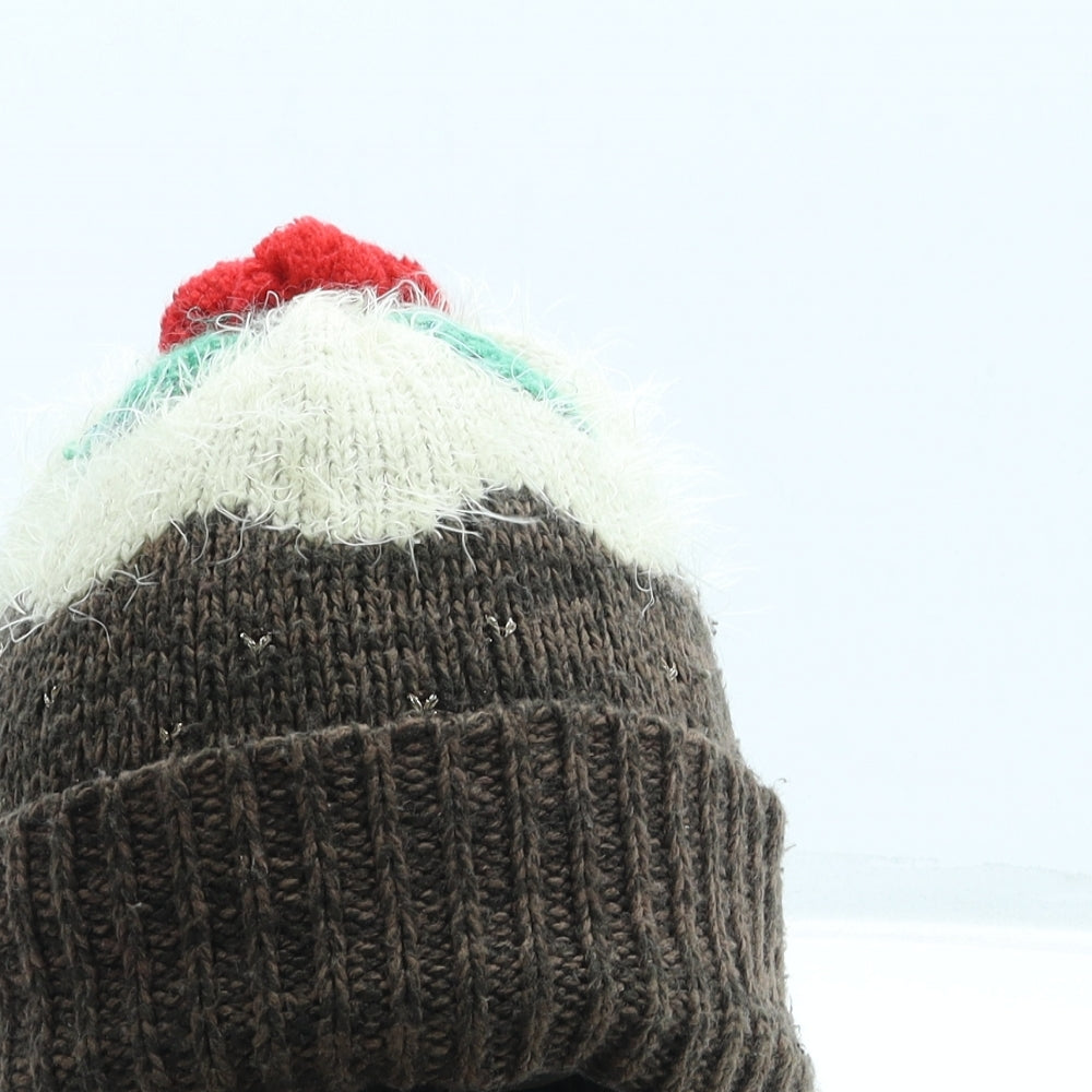 TU Womens Brown Acrylic Beanie One Size - Christmas Pudding