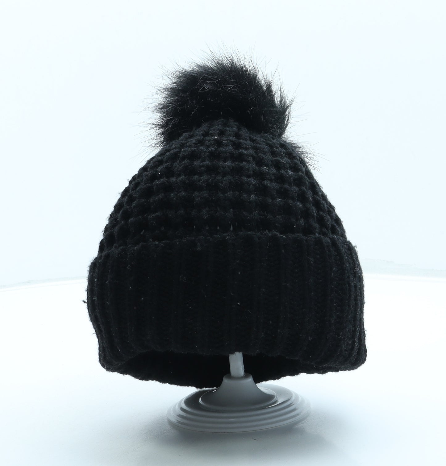 Primark Womens Black Acrylic Bobble Hat One Size - Pom Pom