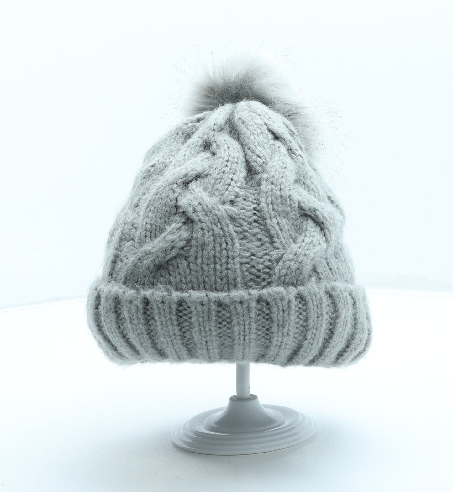 New Look Womens Grey Acrylic Bobble Hat One Size - Pom Pom