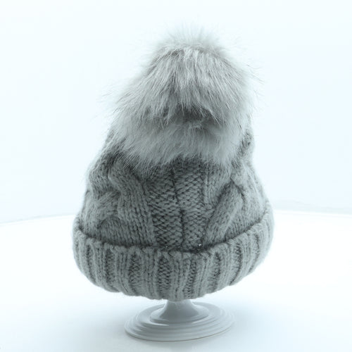 New Look Womens Grey Acrylic Bobble Hat One Size - Pom Pom