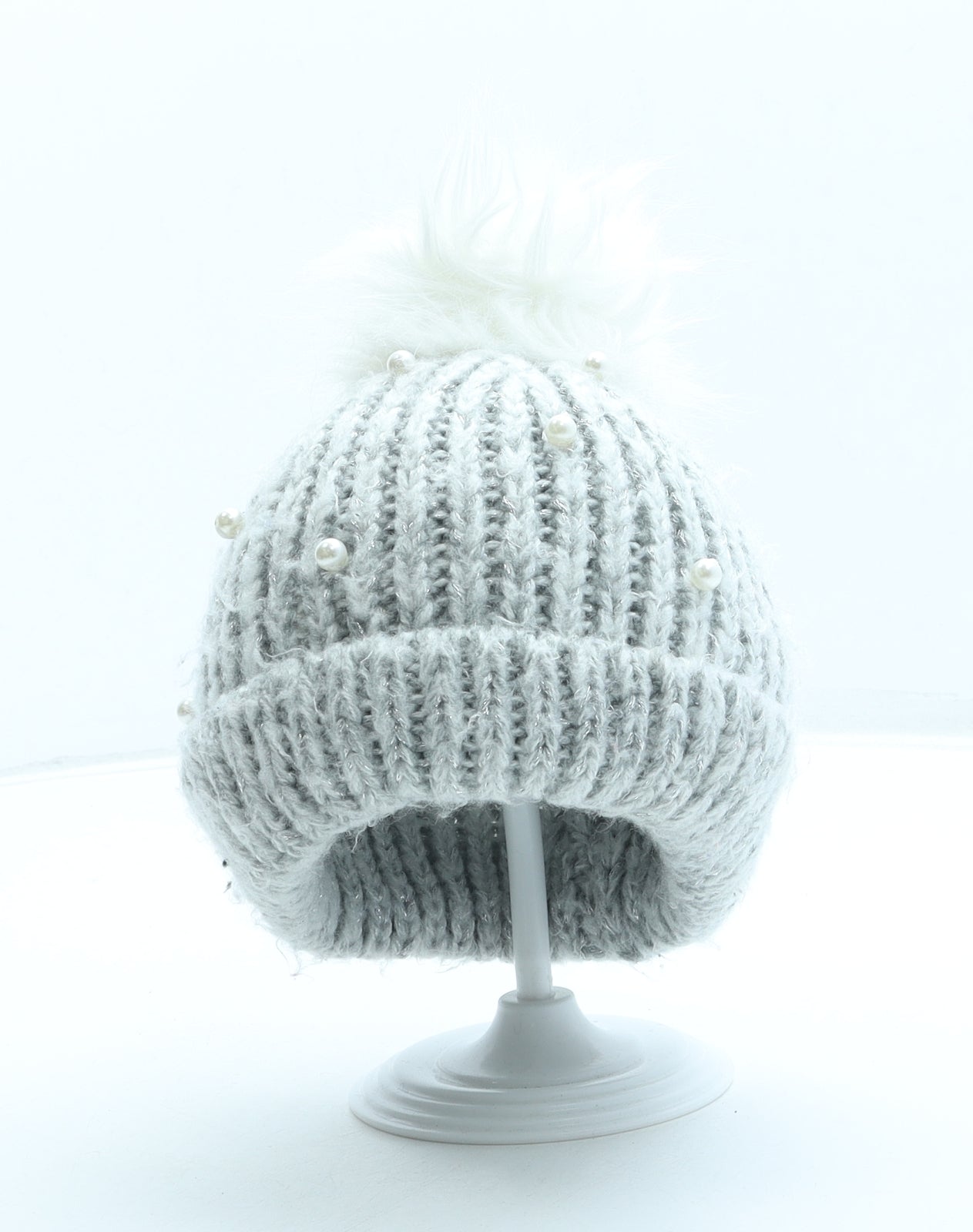 TU Girls Grey Acrylic Bobble Hat One Size - Pom Pom