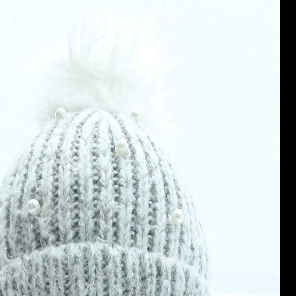TU Girls Grey Acrylic Bobble Hat One Size - Pom Pom